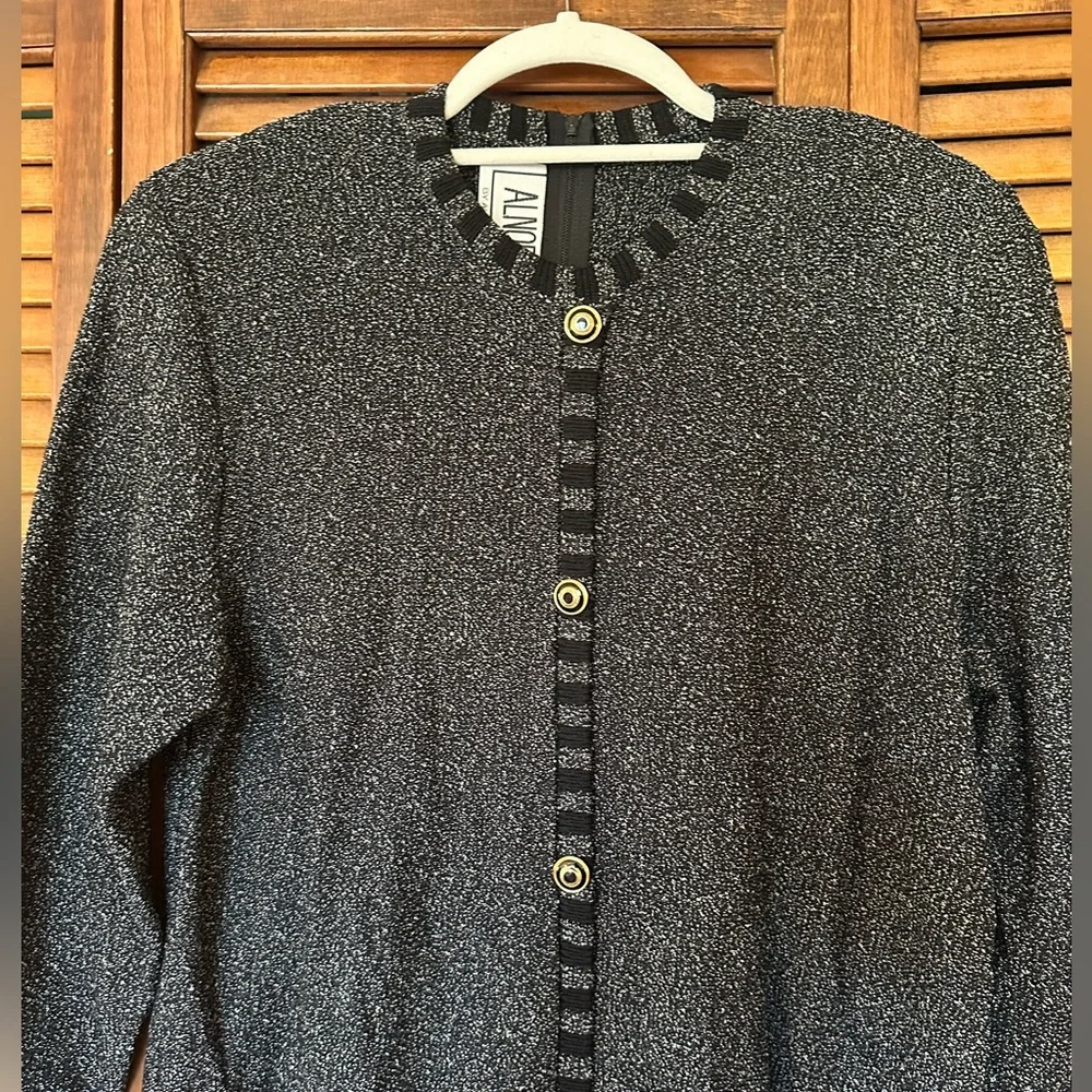 1980s Alnoral by Al Spokavicius classic black and white knit dress size M.